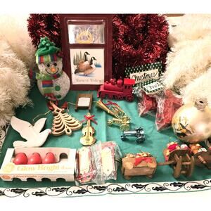 Vintage Lot of Christmas Misc Decor, Ornaments, Gift Tags Junk Drawer Lot